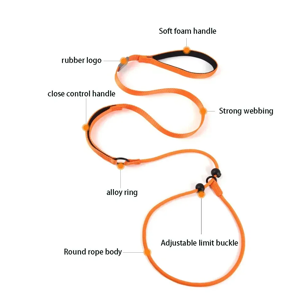 Dog Leash Dog Collar Nylon Slip Lead Dog Slip Leash and Collar Dog Training Leash With Double Handle Heavy Duty Lead No Pull Puppy Walking