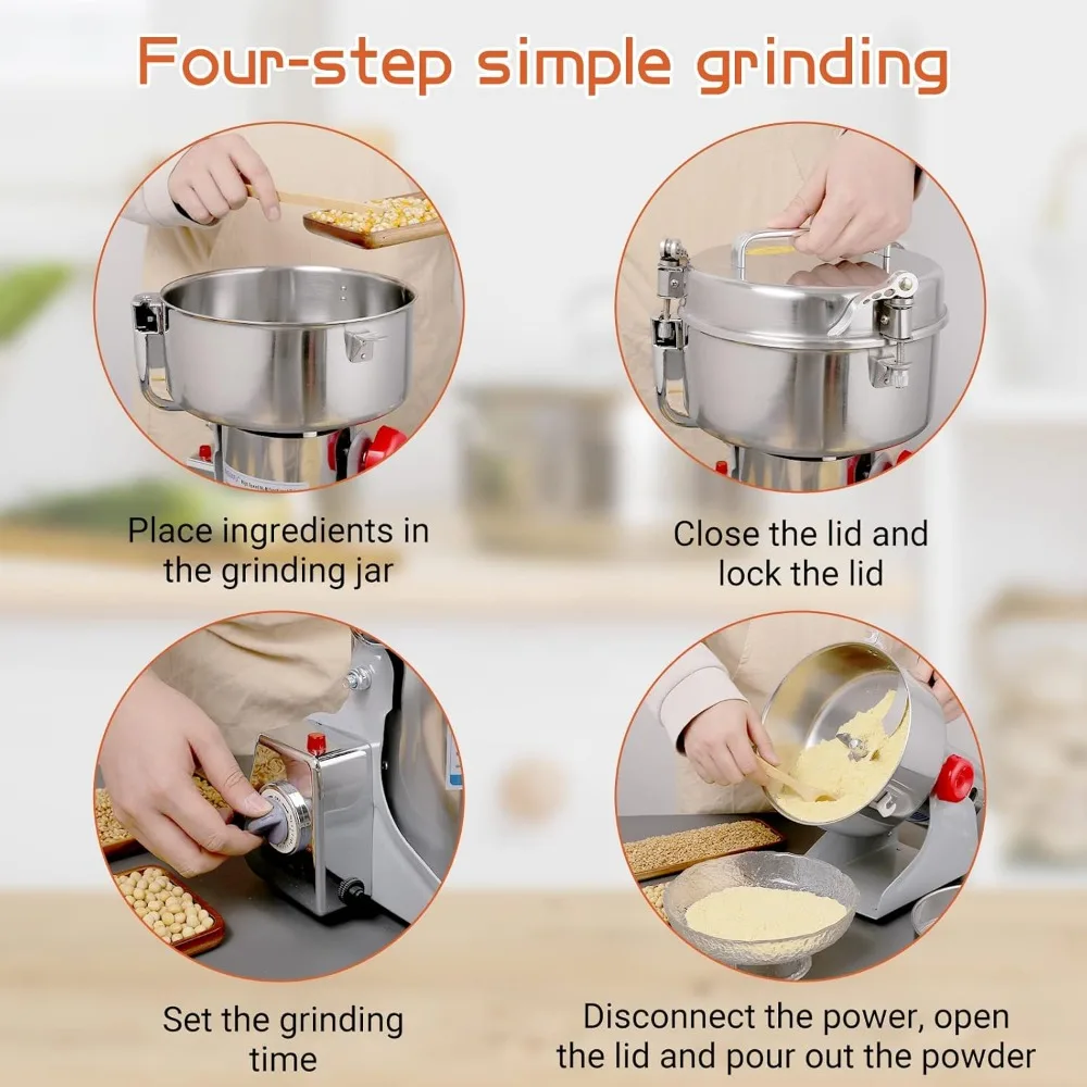 electric grain mill 1000g high-speed grain spice herb grinder 2600w dry grinder machine 304 stainless steel superfine powder hig