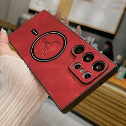 Vintage Magnetic Leather Case with Wireless Charging Compatibility for Galaxy S26 (Red)