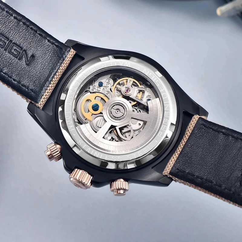 PAGANI DESIGN 남성용 스테인리스강 방수 시계, 레인보우 베젤 크로노그래프, 사파이어 럭셔리 오토매틱 기계식 시계, 40mm