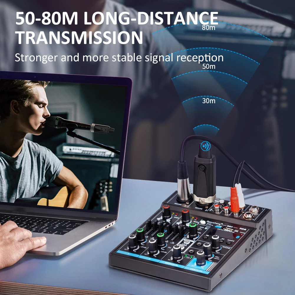

UHF Mic System Converter Transmitter 500-980MHz Automatic Transmitter Setup 1000mAh Type-C Rechargeable for Live Streaming Mixer