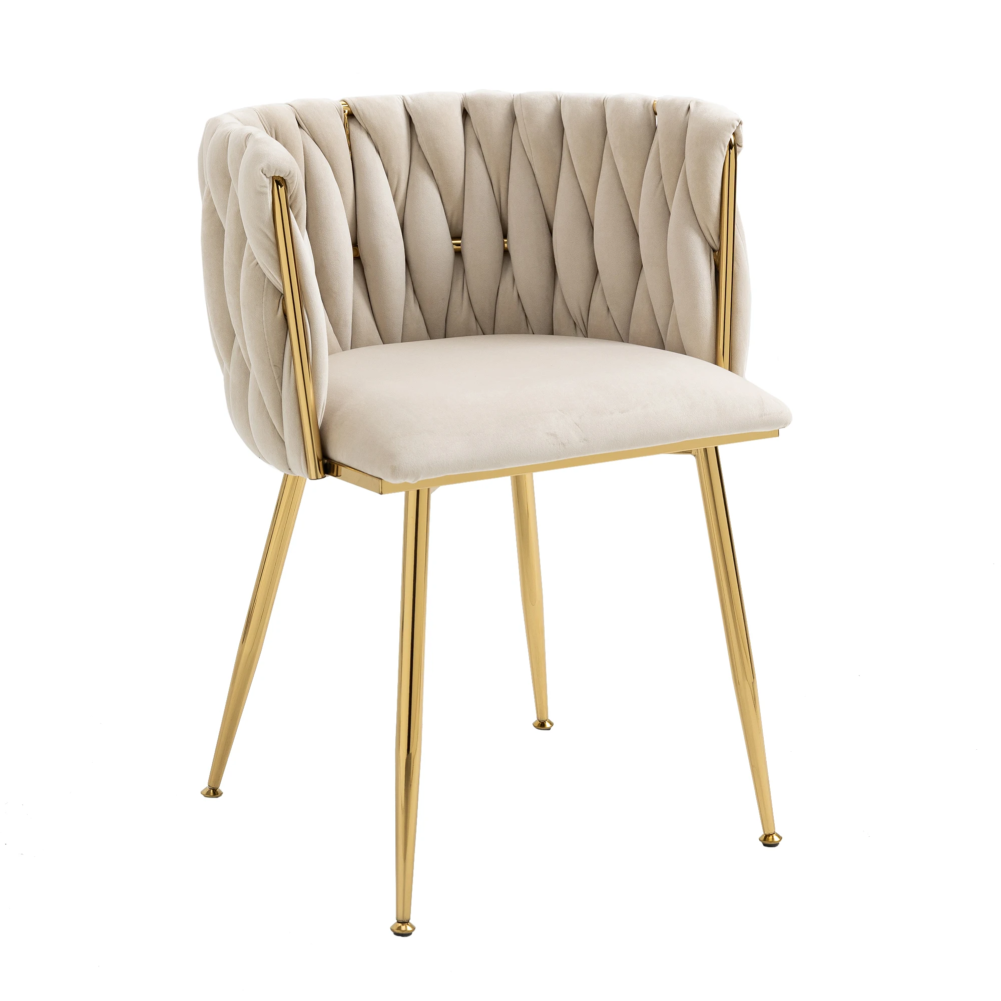 Modernes Luxus-Esszimmerstuhl-Set aus Samt mit goldenen Metallbeinen, elegantes handgewebtes Design und weichen Kissen für das Esszimmer – Detail 16