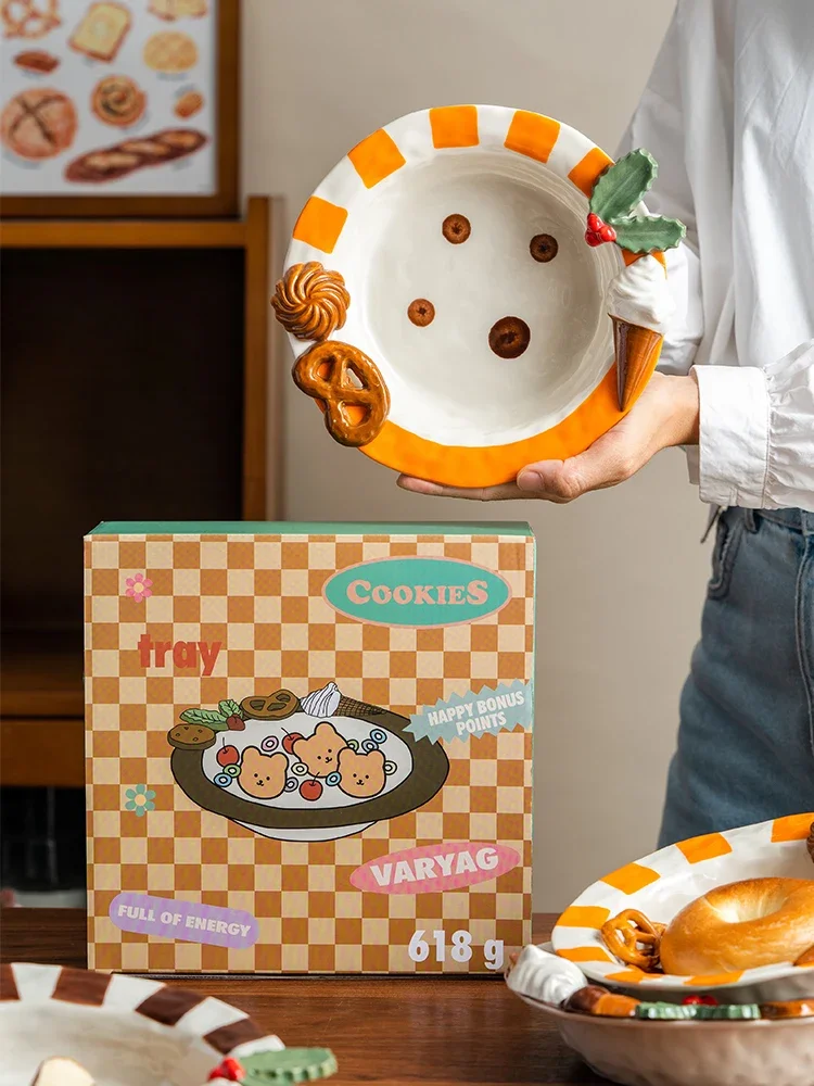 

Creative High-Looking High-Looking Fruit Salad Bowl Ceramic Plate Italian Pasta Dish Household Girl Cute Hand-PaintedDessertBowl