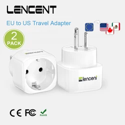 LENCENT 2 PCS EU to US Travel Adapter Overload Protection Wall Charger Spanish 2-Pin Europe to 3-Pin USA for Travel /Home