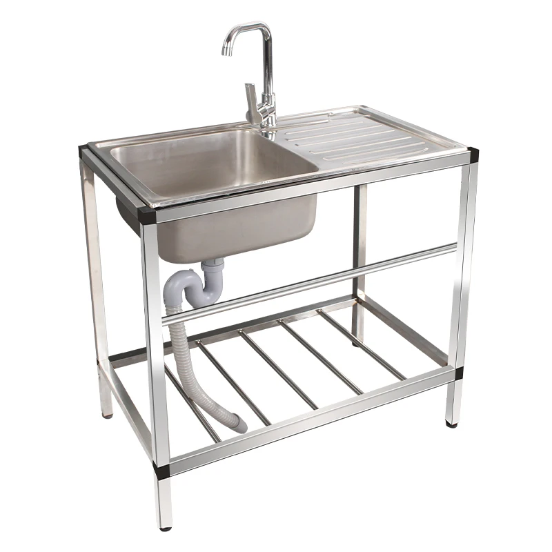 Outdoor Free Standing Whole Body Stainless Steel 304 Kitchen Sink Wash Basin and Platform with Bracket