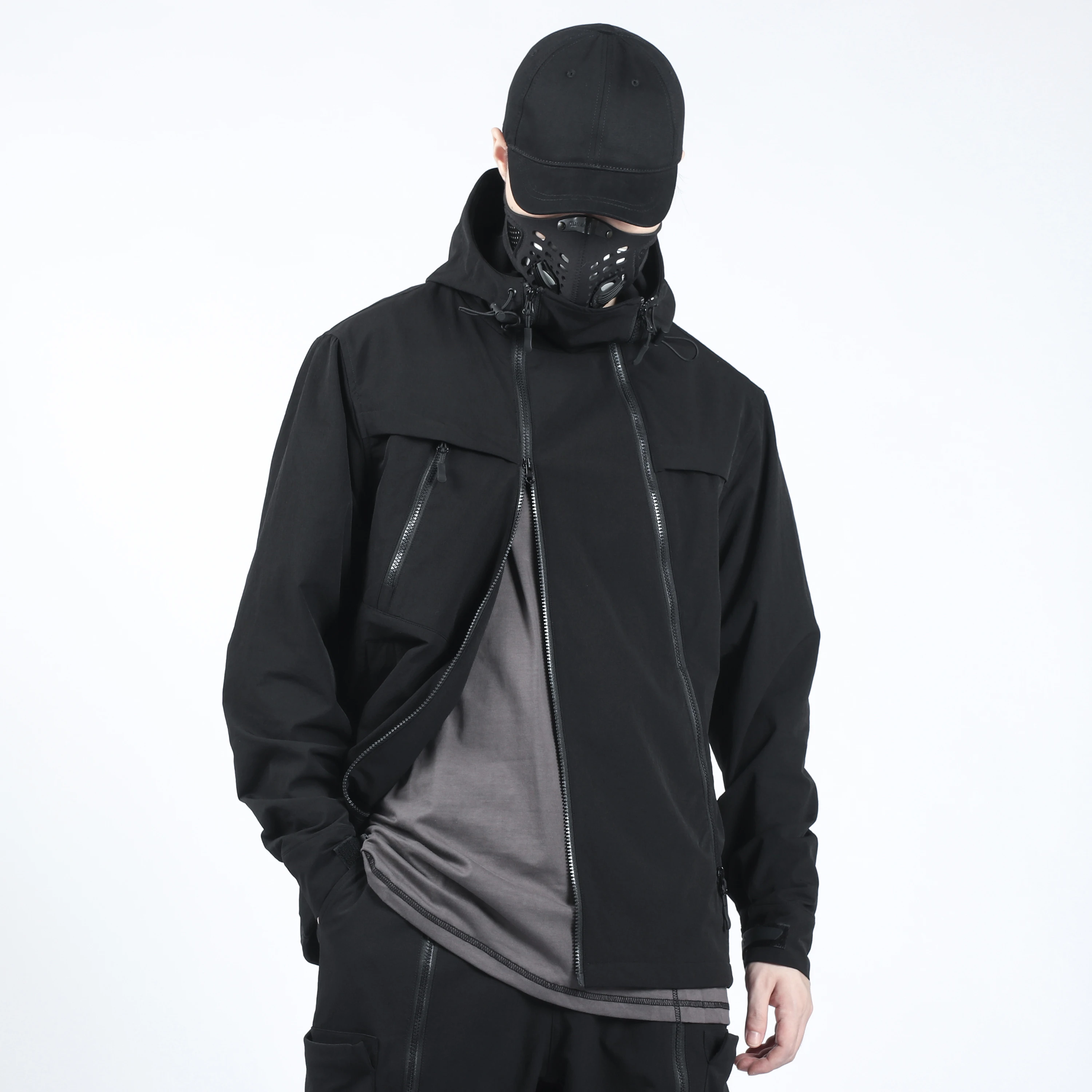 

SILENSTORM 21AW Three Zipper Lightweight Jacket Silenstorm Techwear Streetwear Ninjawear Aesthetic Futuristic Black Tech Coat