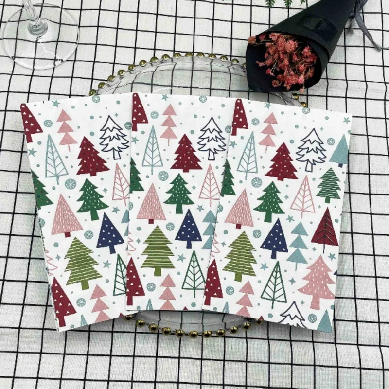 16pcs/Pac 33*40cm Colourful Printed Napkins 3 Layers Rectangle Christmas Tree Napkins Party Square Tissue Wooden Pulp Paper
