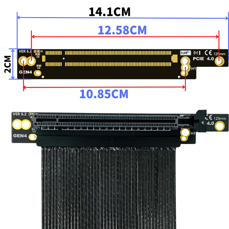 Cavo Riser PCIE 5.0 con Staffa di Montaggio Verticale GPU a 3 Slot, Cavo Prolunga per Scheda Grafica GPU Gen 5, PCI-E 16X 128GB/s, compatibile con PCIE 4.0 e WRX80/90E, RTX4090/5090/RX7900XTX, 200mm