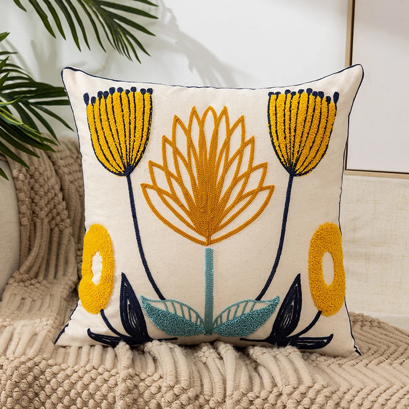 Flower Embroidery Pillowcase Throw Pillow Cover Nordic Pastoral Retro Cushion Covers Home Living Room Sofa Couch Seat Decoration 2