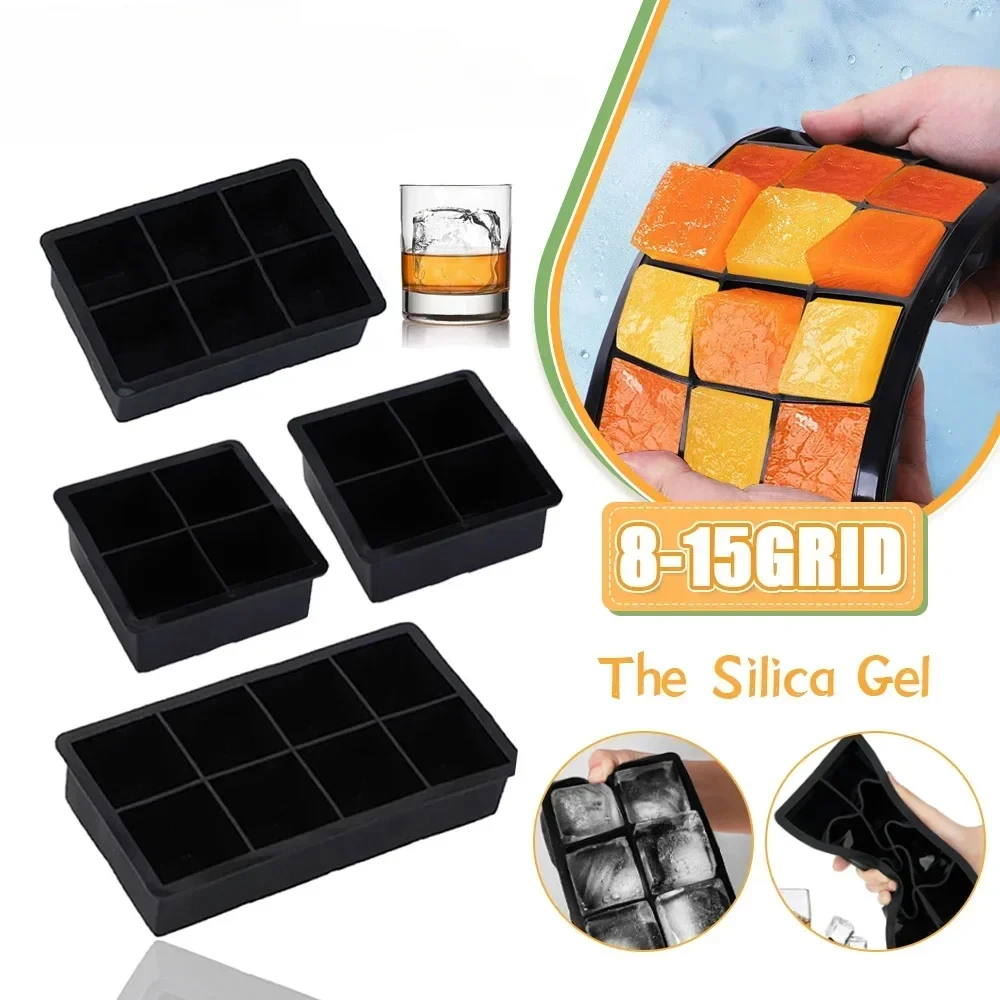 Ice Molds Ice Making Mold with Cover Silicone Ice Cube Foreign Wine Square Hockey Model Box Bar Whisky Cube Kitchen Tools