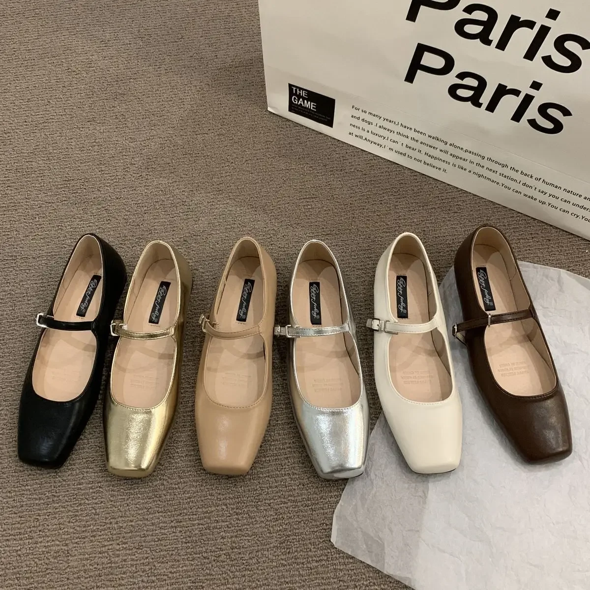 

Retro square toe shallow cut single shoe Spring and Autumn edition gentle style thick heeled flat shoes