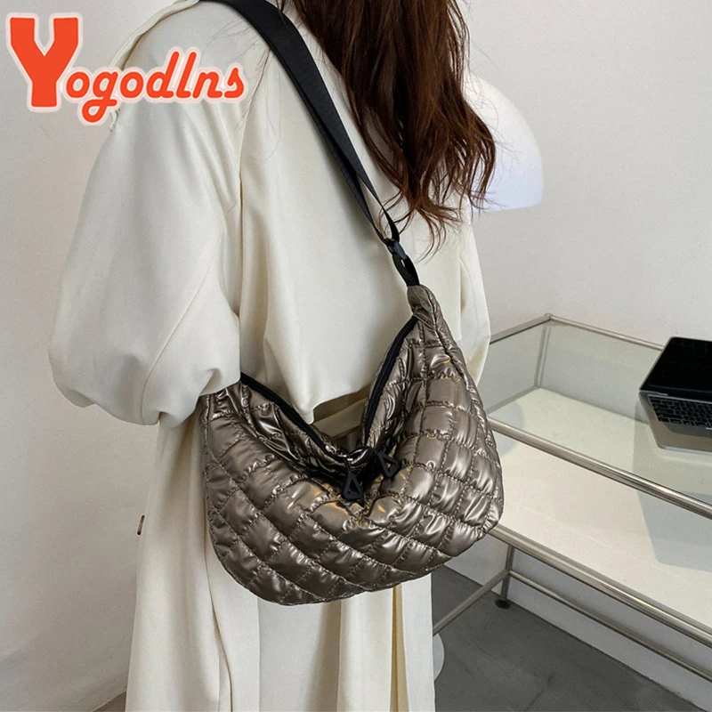 Yogodlns Winter Space Cotton Shoulder Bag For Women Retro Rhombus Dumpling Bag Luxury Female Crossbody Bag Armpit Handbag sac