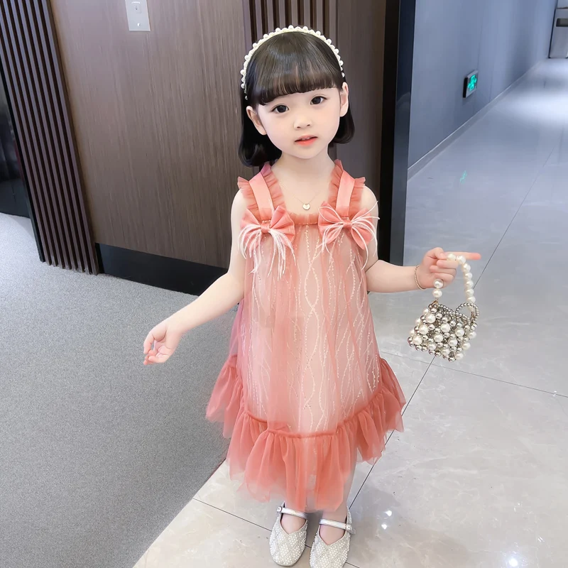 

2023 New Summer Girls Dress Kids Sleeveless Bow Casual Style Dresses Children's Clothing Princess Dress for 2-10 Years Old