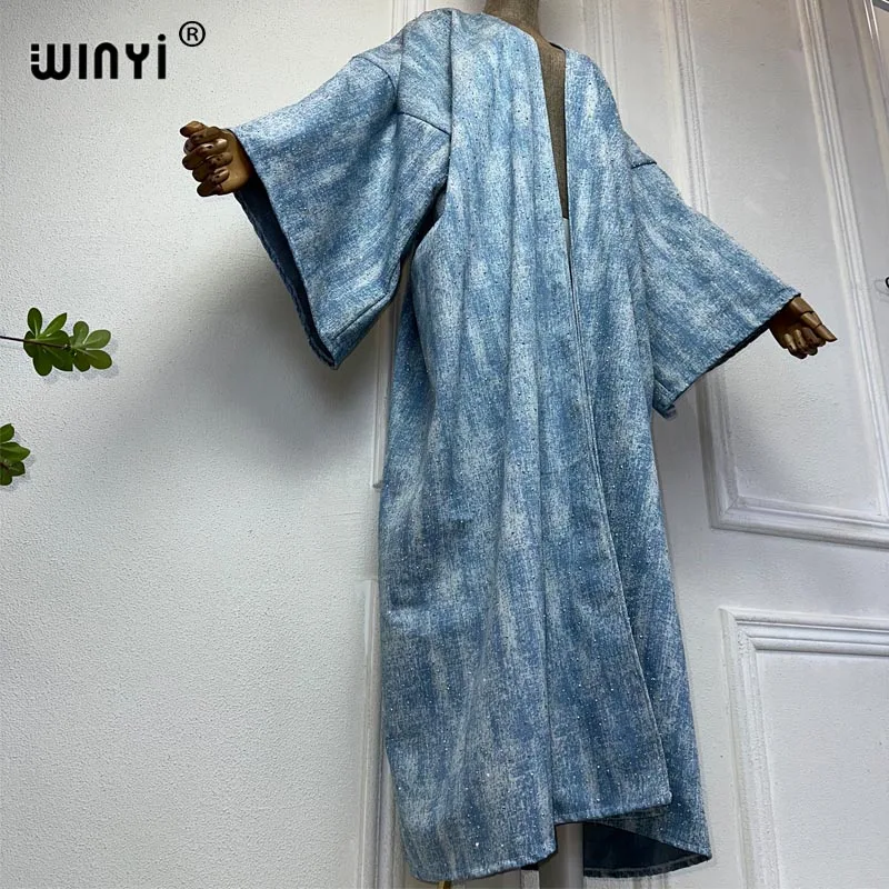 WINYI-abrigo largo holgado con lentejuelas para mujer, traje de baño, kimono, moda de verano, Otoño, 2024