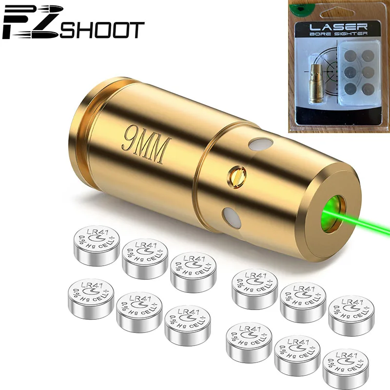 9mm Green Laser Boresighter Fit Handgun with 12 Batteries EZshoot High Accuracy Hunting Tactical