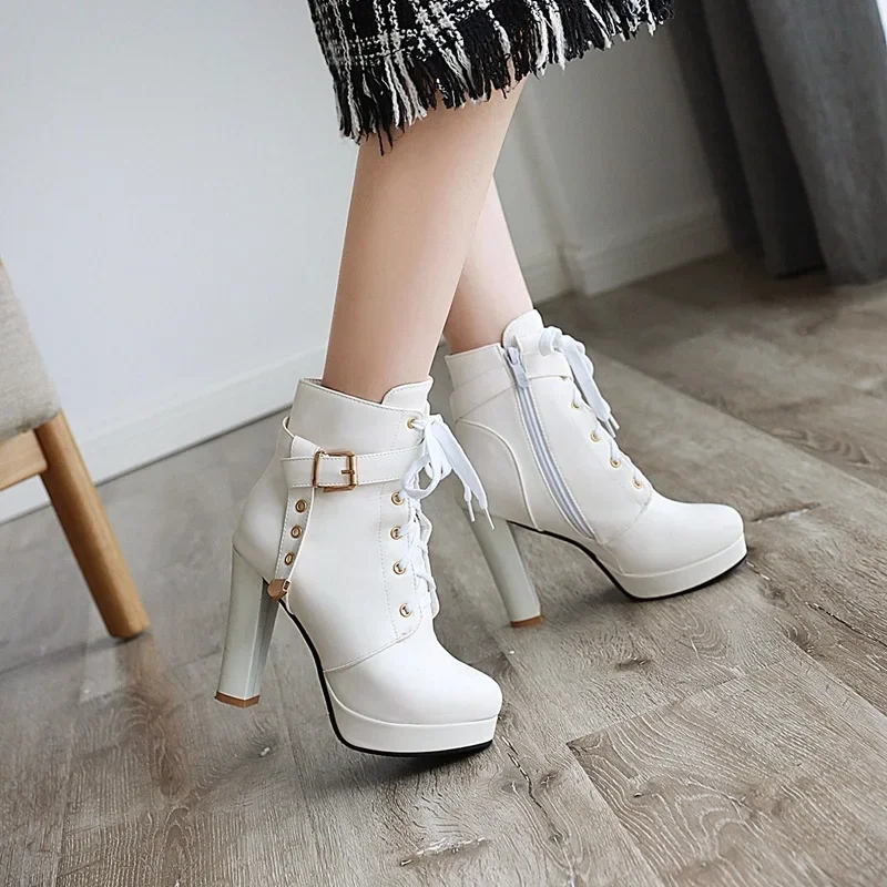 New Womens Ankle Boots Winter White Black Fashion Ladies Lolita