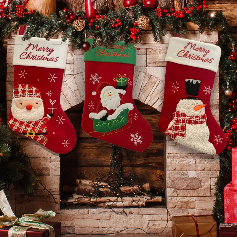 

Christmas Stocking Snowman Santa Xmas Stockings To Hang Fireplace Stairs Tree Decoration Children Family Holiday Party Ornaments