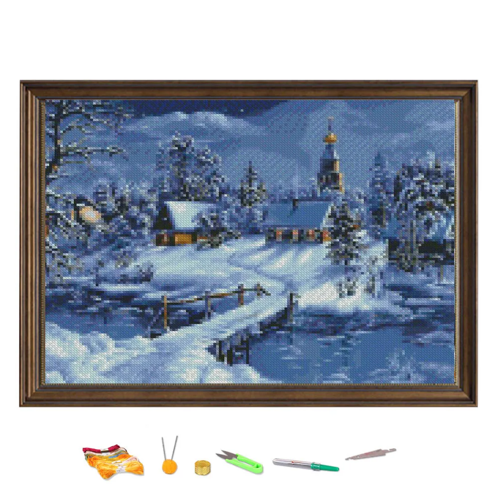 Kit de punto de cruz de Chef on Bike, pájaro, nieve de invierno, 18CT, 14CT, 11CT, bordado impro con cuentas, artanía de costura hecha a mano DIY - AliExprs 15