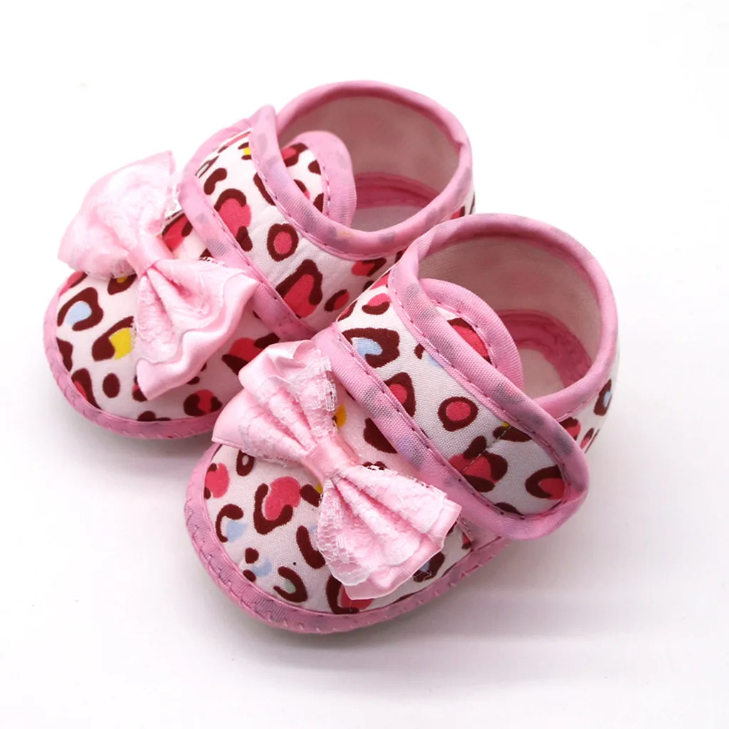 2022 Newborn Baby Girls Leopard Print Bow Prewalker Soft Sole Sandals
