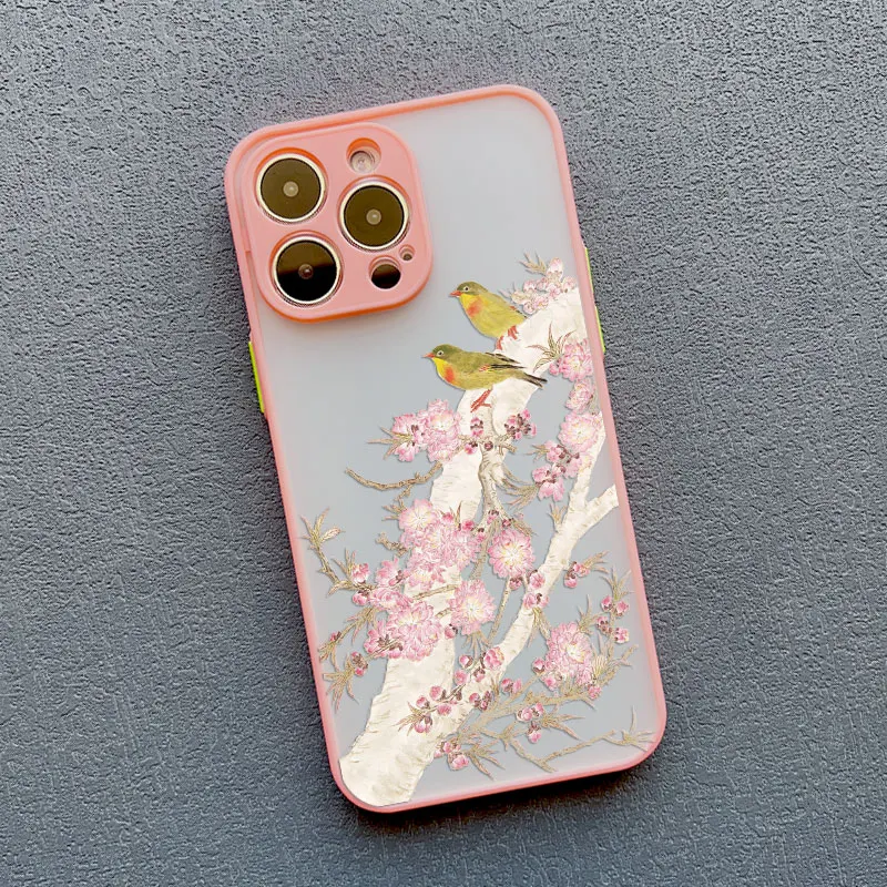 Birds Watercolor Pattern Shockproof Phone Case with Floral Design