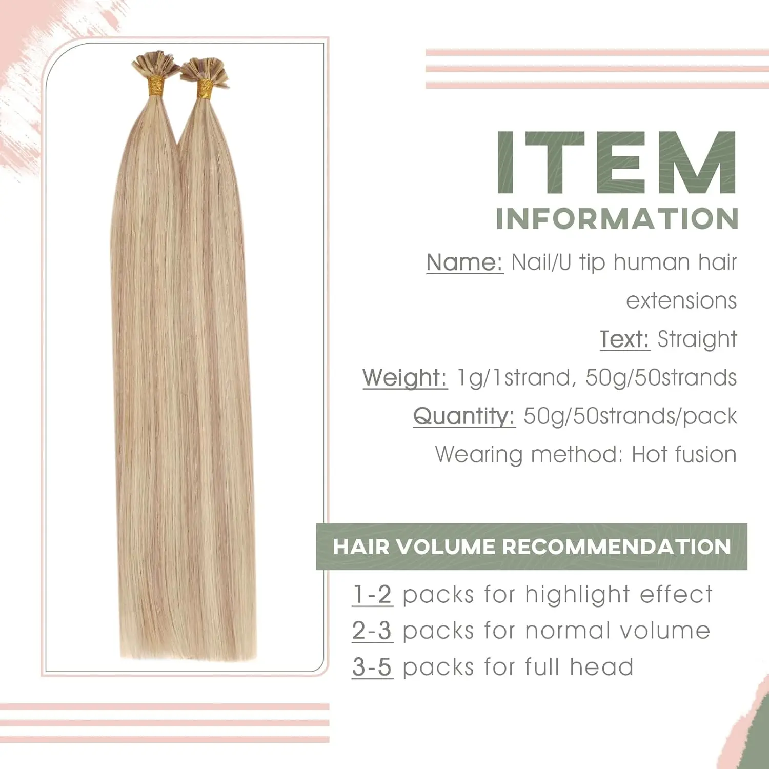 Capsule per extension per capelli Ugeat U Tip, cheratina pre-incollata, extension per capelli umani veri, 1 g/s, 100 g, macchina per capelli Remy - immagine 6