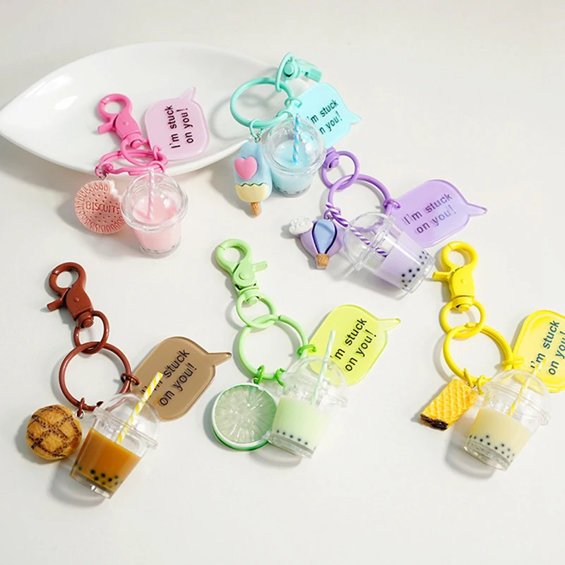 Cute Milk Tea Diy Keychain Couple Gift Acrylic Pendant Car Keychain