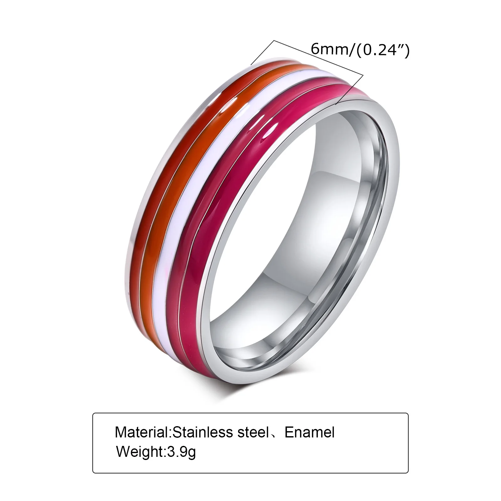 8mm Lesbian Ring for Women Red White Orange Lines Finger Band Pride Love Promise Jewelry finger ring