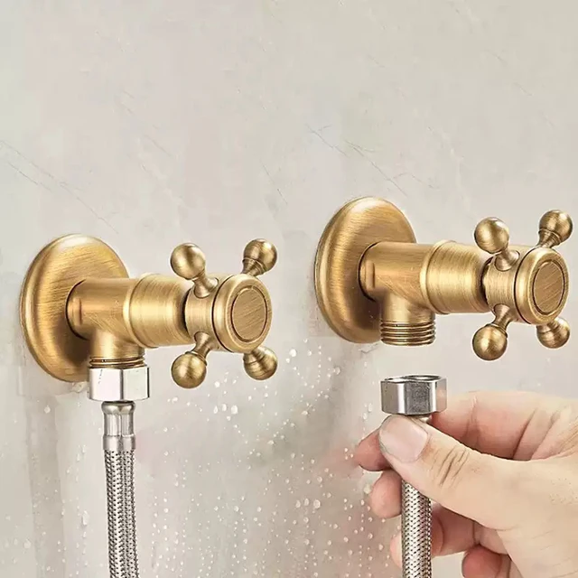 1/2*1/2 ทองเหลืองวาล์วมุมทองเหลืองโบราณสามเหลี่ยมวาล์วน้ําควบคุมวาล์วห้องน้ําน้ําประปาวาล์วทอง Chrome มุมวาล์ว 1