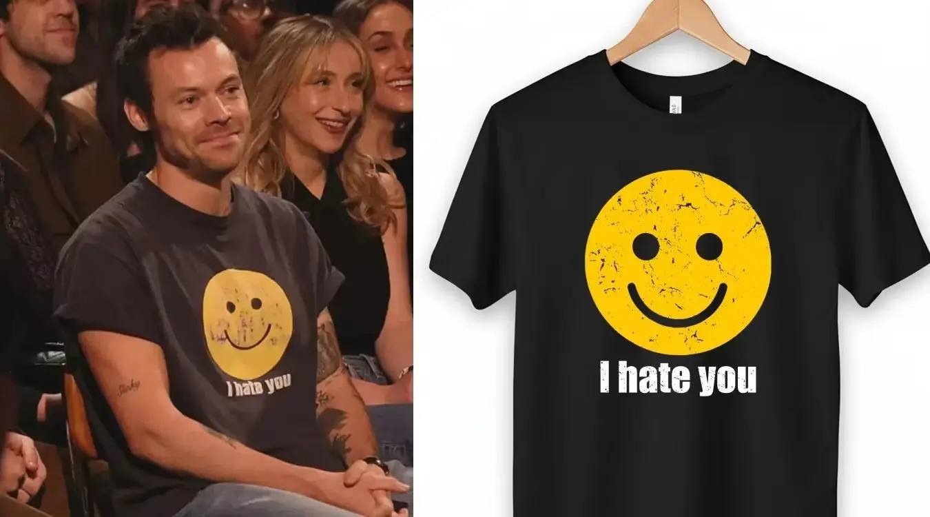 Sommer Neu Y2K Mode T-Shirt Harry Styles I Hate You Smiley Face T-Shirt Herren und Damen Lässiges Lockeres Kurzarm-Shirt Fan-Geschenk