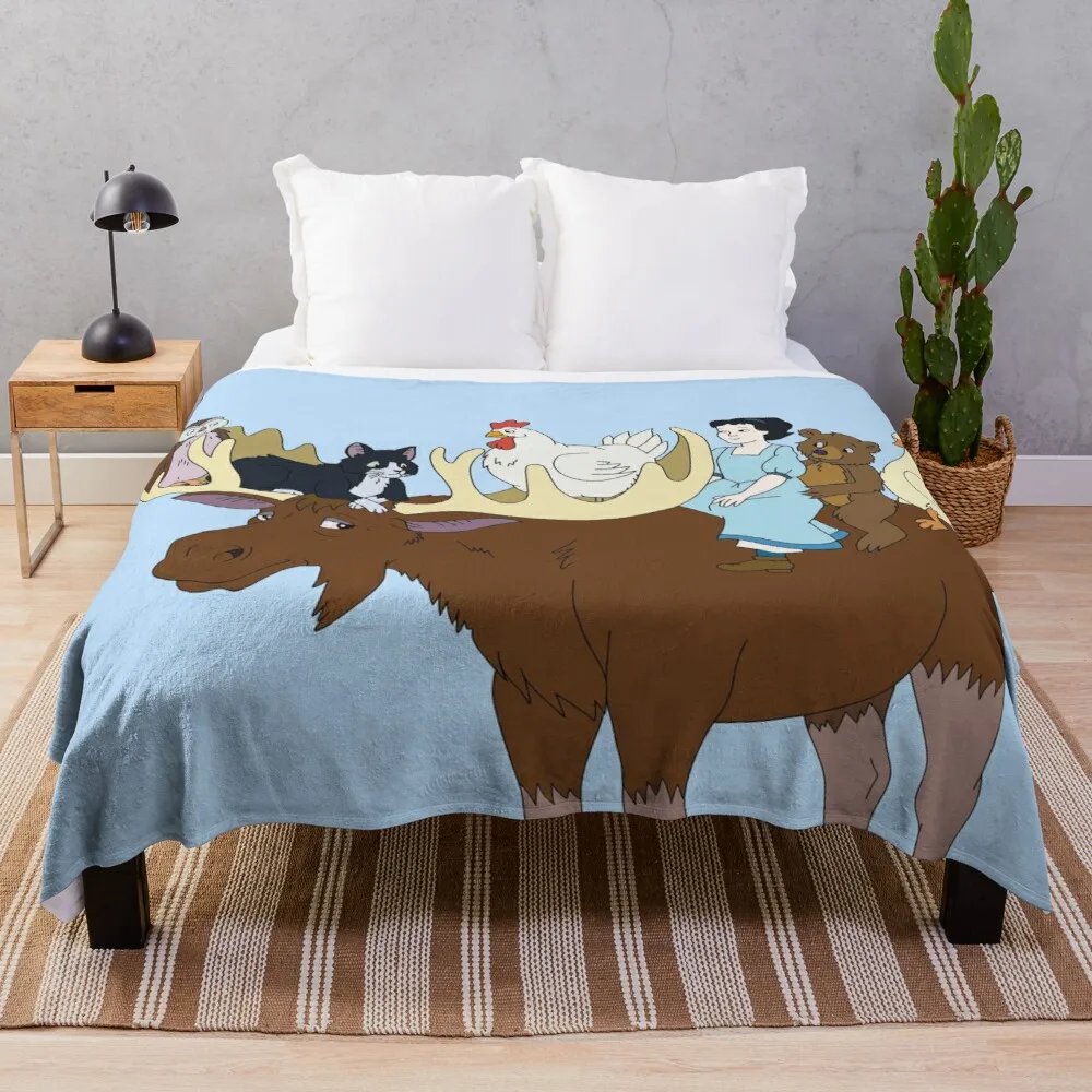 

Little Bear and Friends on a Moose ArtThrow Blanket Big Thick Furry Couple Blanket Flannel Blanket