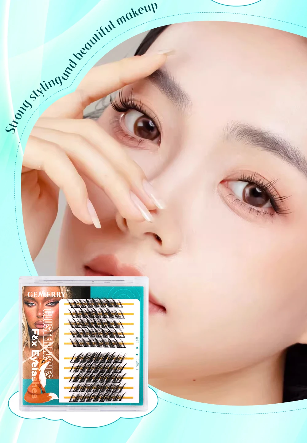 Gemerry DIY Cluster-Wimpernverlängerung, individueller Fuchs-Augeneffekt, segmentierte Wimpern, vorgefertigte Volumenfächer, Wimpern, Make-up-Zubehör – Detail 6
