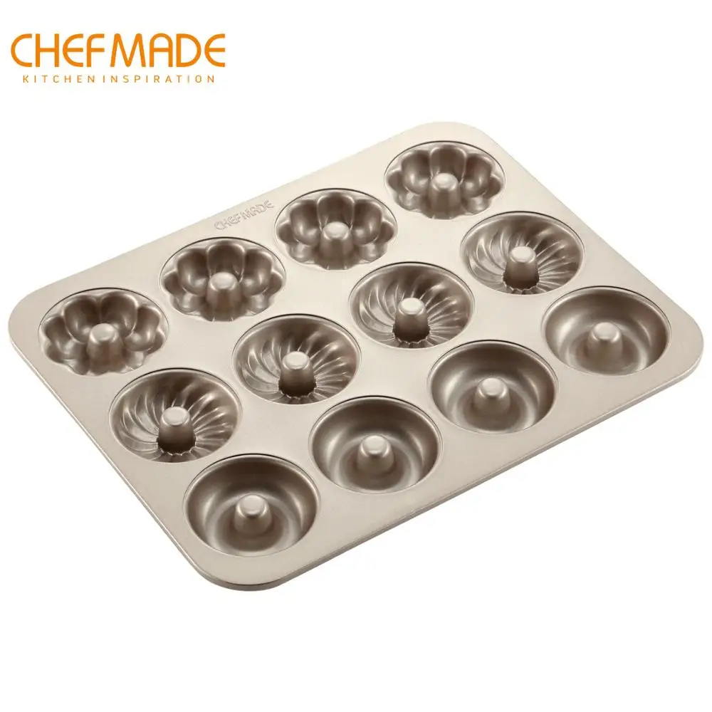 

CHEFMADE Donut Mold Cake Pan, 12-Cavity Non-Stick Pattern Doughnut Bakeware