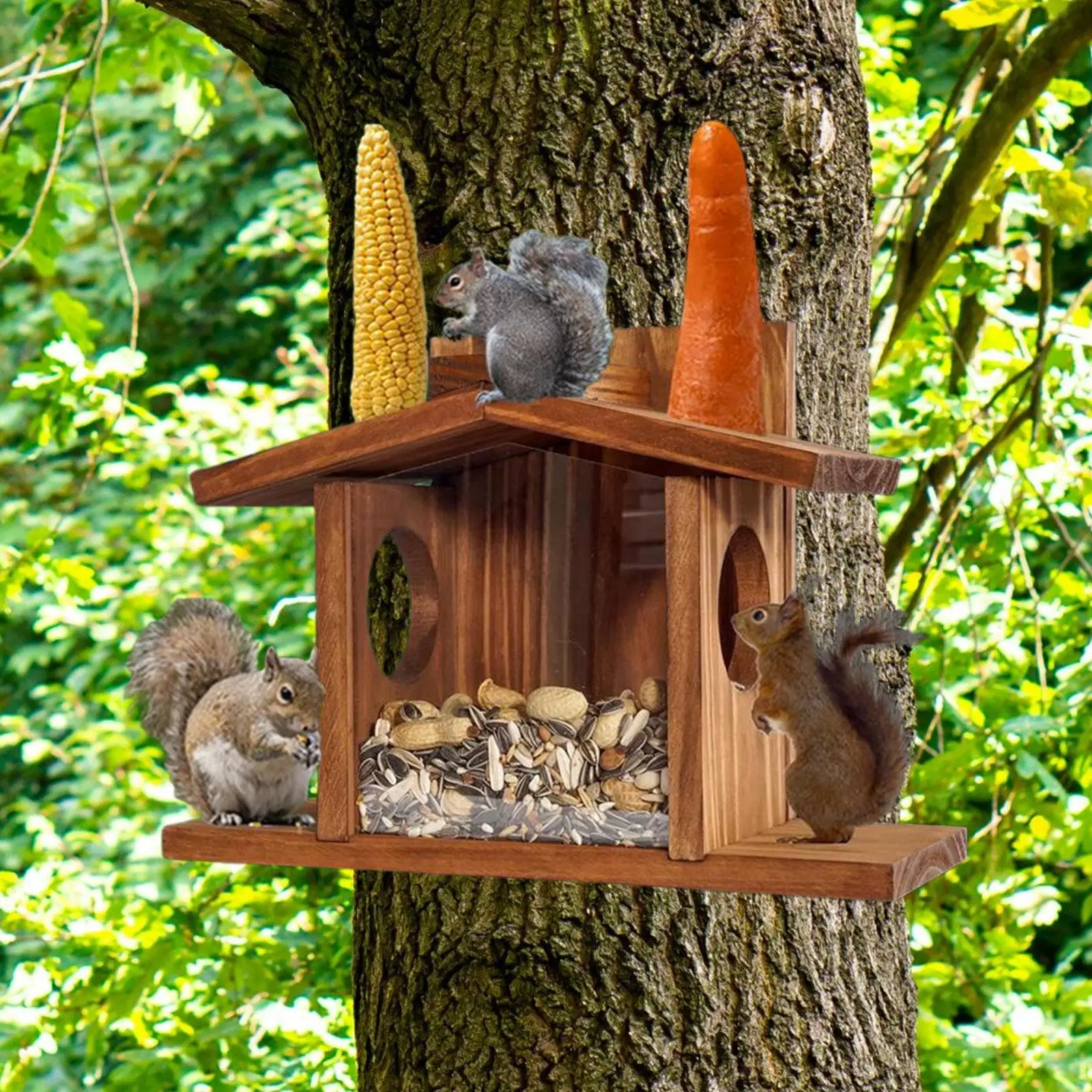 Wooden Squirrel Feeder Gift Wooden Chipmunk Feeder for Squirrel Lovers