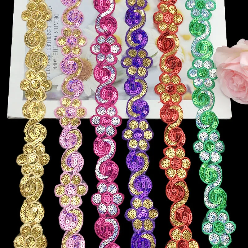1/3/5 Yards 4CM Wide Shiny Beading Sequins Lace Fabric Trim for Wedding Decor Handmade DIY Craft Lace Garments Sewing Supplies