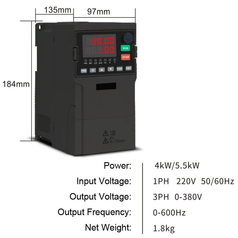 300 시리즈 S3 VFD 벡터 인버터 1상 220V 입력 3상 380V 출력 0.75-11KW 0-600Hz 센서리스 벡터 제어 MPPT RS485