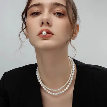 Stacked Wearing Double-layered Pearl Necklace Women's Simple Design Clavicle Chains Elegant Short Choker Jewelry for Party 5