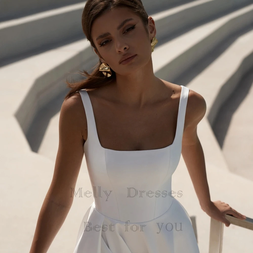Simple Square Neck Wedding Dresses With Side Silt Elegant Lvory Bridal Gown With Open Back For Woman 2024 New Vestido De Novia 3