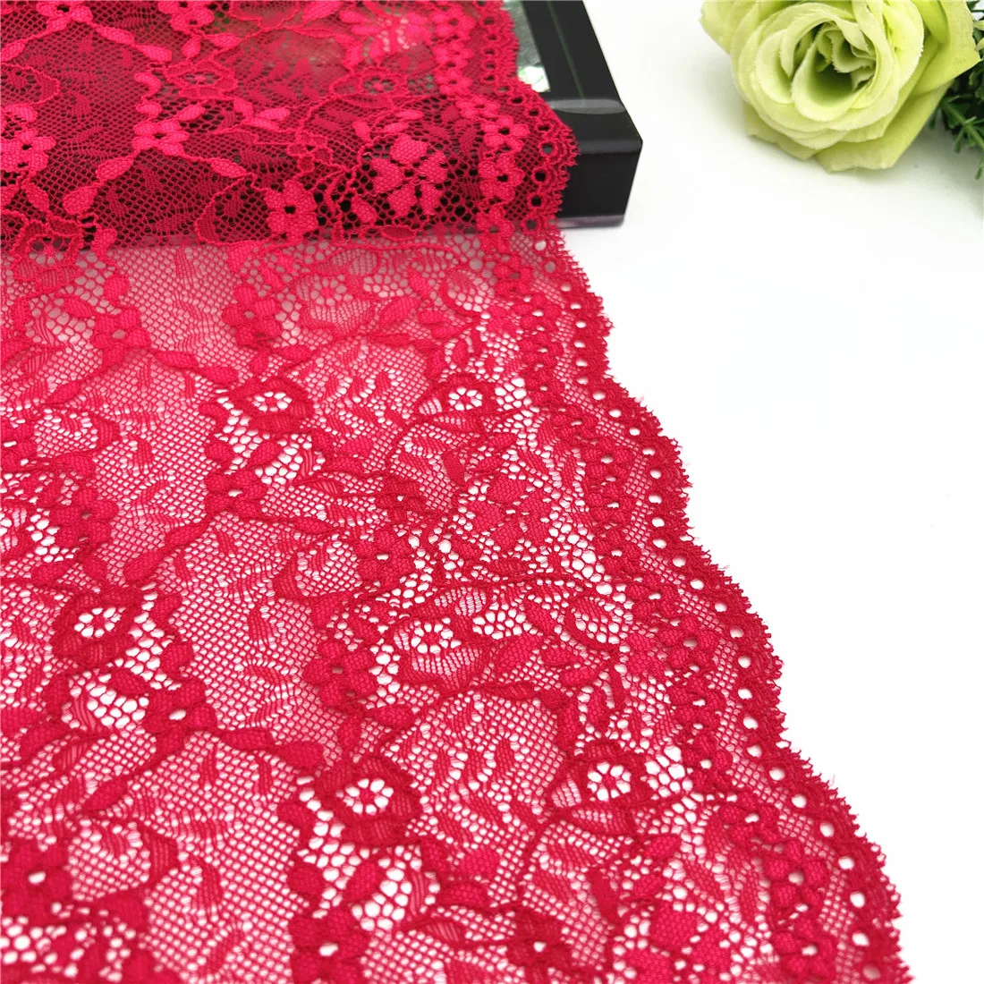 3y/lot Width 20.50cm Red Elastic Stretch Lace Trim 2