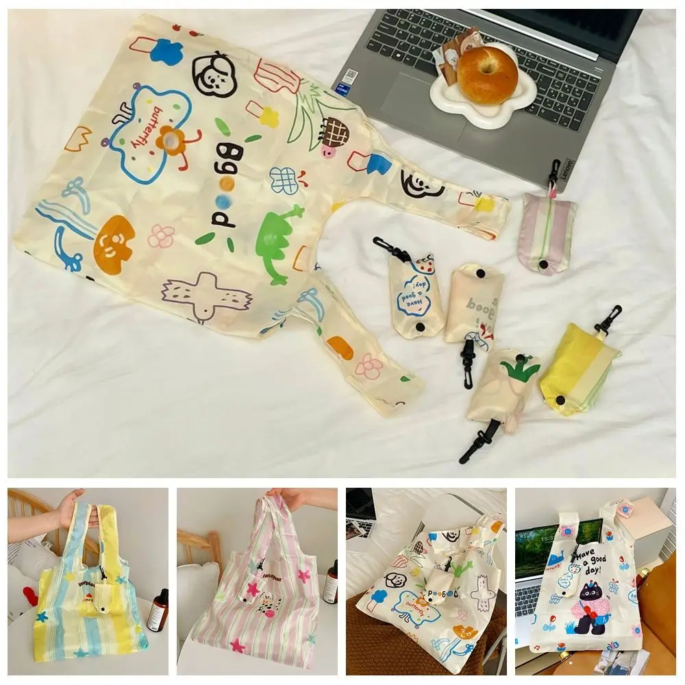 Creative Nylon Foldable Shopping Bag Storage Bags Tote Bag Cartoon Eco Bag Reusable Waterproof Travel Grocery Bag Snack - 4