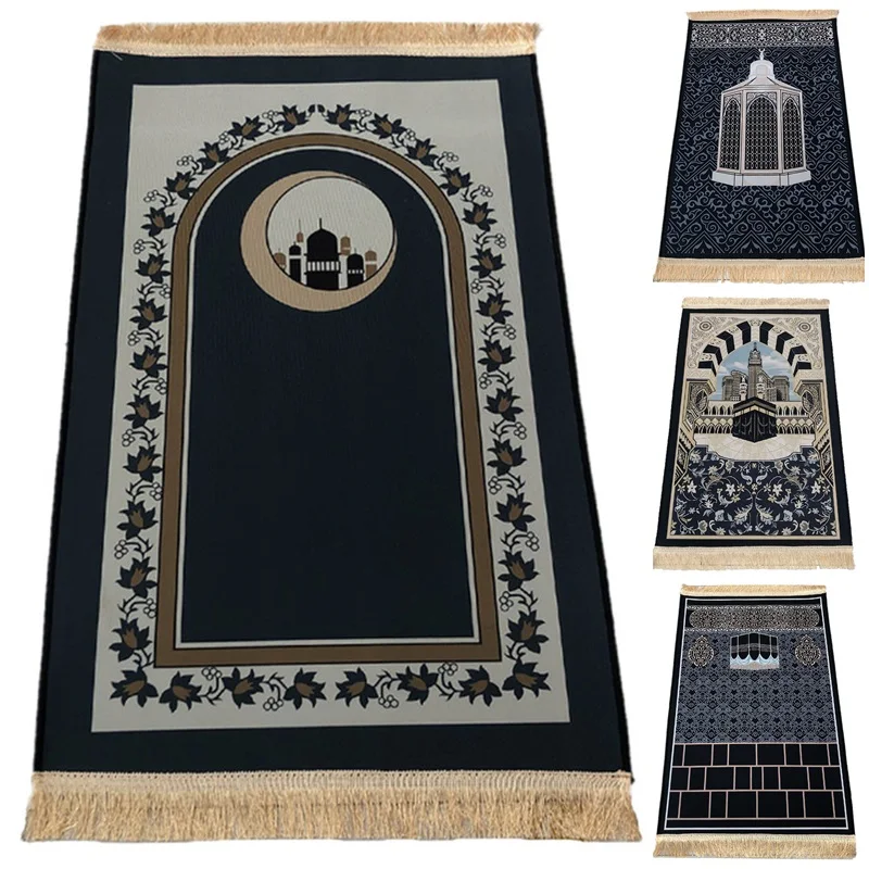Thicken Soft Velvet Muslim Prayer Mat Prints Ramadan Worship Blanket Islamic Prayer Floor Rugs