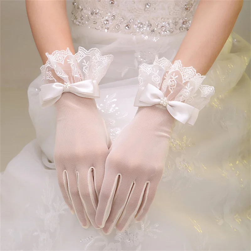 Xianmei Bridal Wedding Dress Lace Gloves Wedding Open Finger Gloves White Lace Medium Length Slim Simple