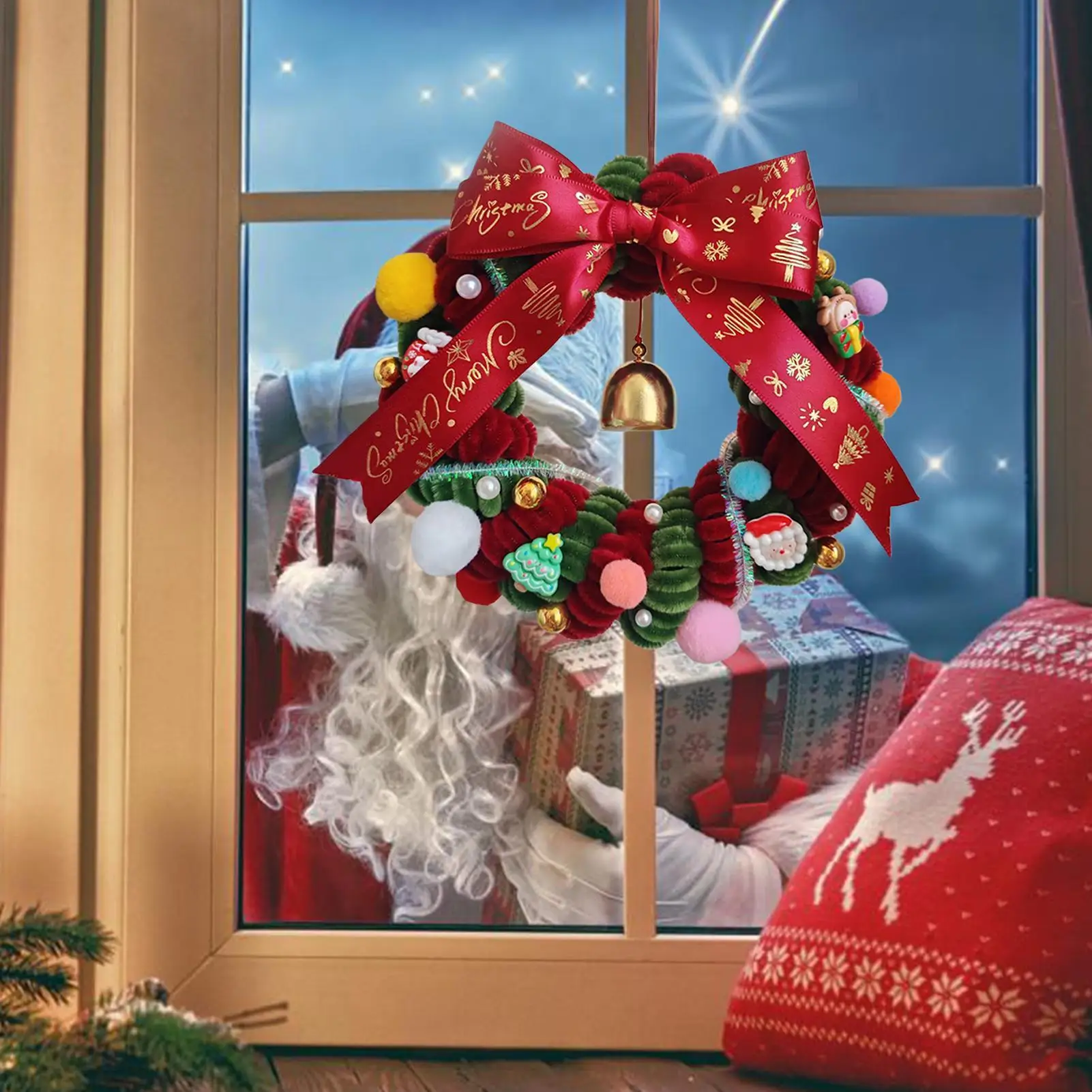 Christmas Door Wreath Realistic Holiday Ornament Front Door Christmas Wreath Craft Kit For Window Mantel Indoor Restaurant Wall