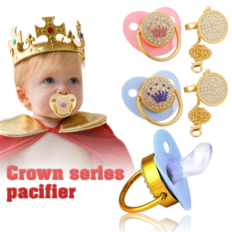 0-3 Years Baby Silicone Pacifier Rhinestone Newborn Pacifier Chain Clip Boys Girls