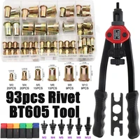 93pcs Rivet Nut Hand Threaded Rivet Nuts Gun BT605 M3 M4 M5 M6 M8 M10 Double Insert Manual Riveter Gun Riveting Rivnut Tool 1