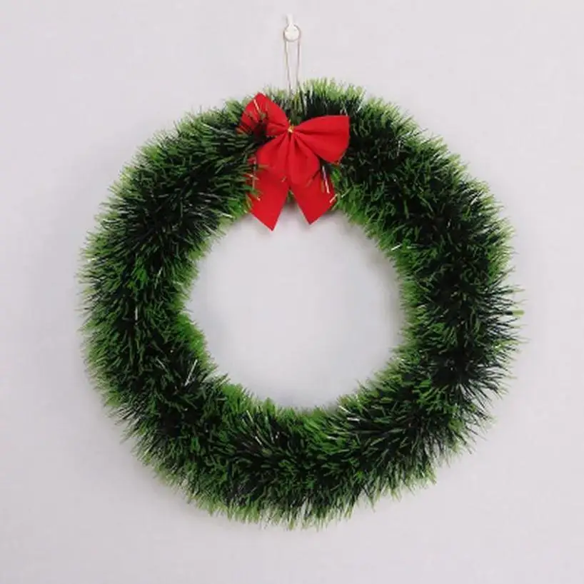1 Pcs 35CM Christmas Garland With Bow Christmas Vine Ring Wreath Decoration Christmas Window Decoration