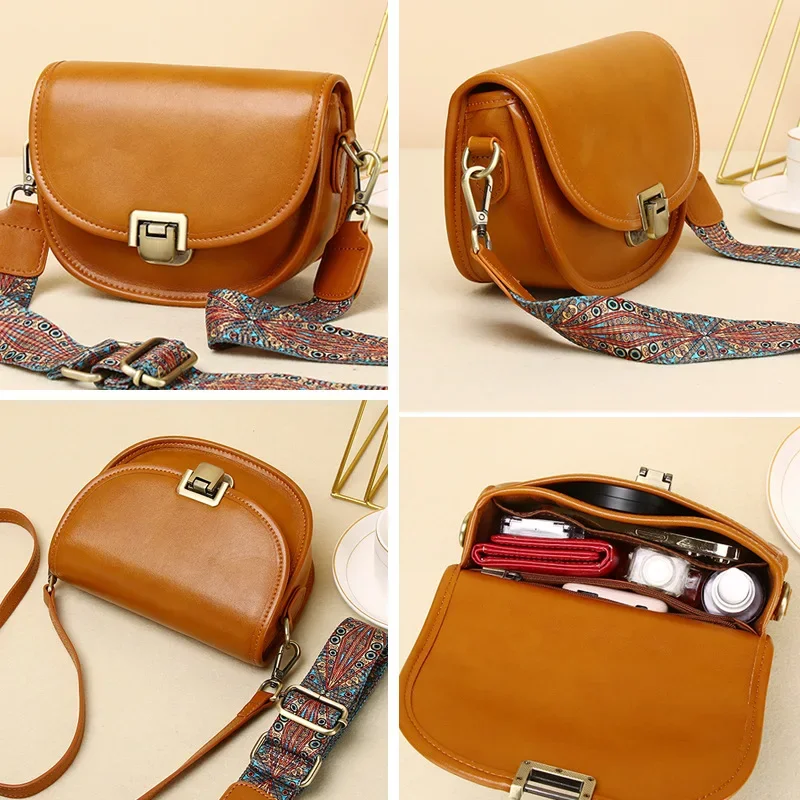 Genuine Leather Women's Small Bag Vegetable Tanned Cow Leather Single Shoulder Bag Lady Popular Messenger Purse