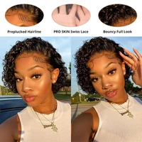 Perruque coupe lutin crépus bouclés perruque de cheveux humains miel blond bordeaux couleur courte bouclée Bob perruques pré plumées 13x1 perruques frontales en dentelle 2