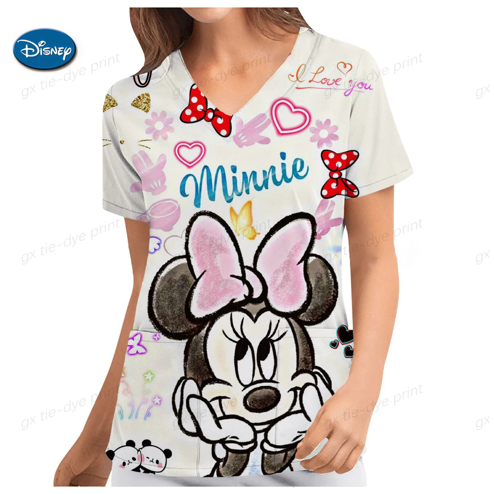 thumbnail image 1 of Lilo & Stitch Disney Summer Pocket Nuevas camisetas para mujer Camiseta de uniforme de enfermera de hospital Y2k Ropa de cuello en V Uniforme Cuello de bolsillo Y2k, 1 of 5