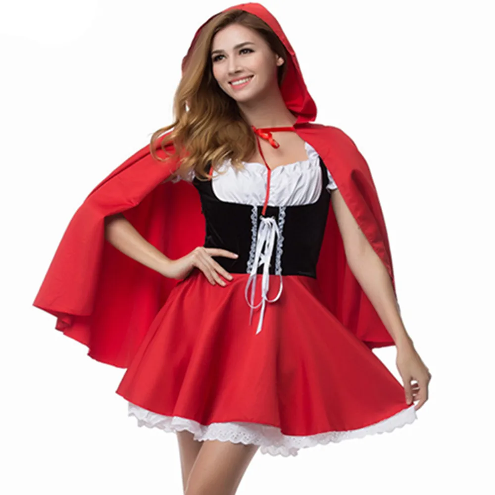 Little Red Riding Hood Costume Cape Dress up Halloween Cosplay Fairy Tale Princess for Women Adult