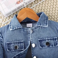 Robe en Denim bleu élégante pour petites filles, tenue décontractée, ensemble trois pièces, veste à manches longues, gilet, boutons métalliques, jupe plissée 4